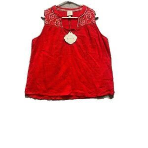 Knox Rose Women’s Sleeveless Shirt Rebel Red Embroidered Medium New